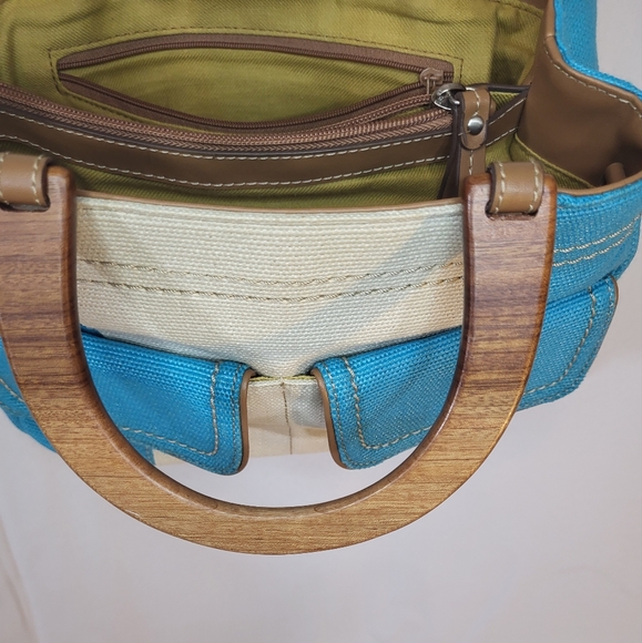 Relic Purse By Fossil Wood Handles Beach Nautical Classic Coastal Blue - Picture 8 of 15